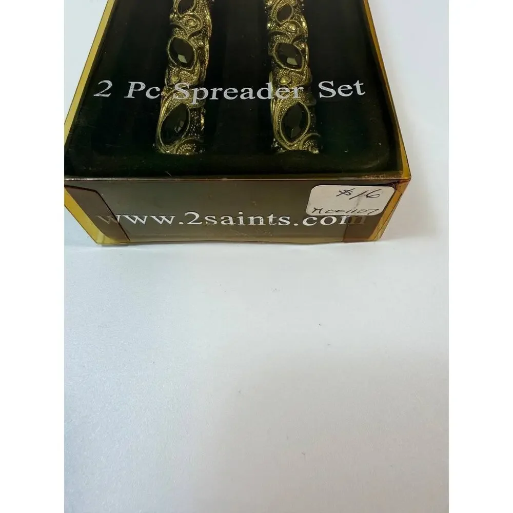 2 Saints Spreader Set 2 Pc Jeweled Handle Stainless Steel Knives In Box